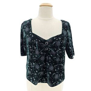 Modcloth X Collectif Womens 16 Top Twinkle Twinkle Dolores Festive Star Green